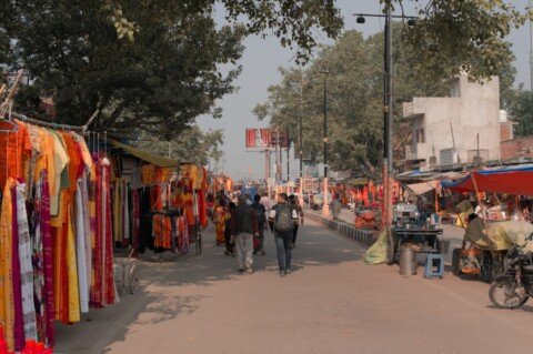 Colorful clothing stalls at Gariahat Market in South Kolkata