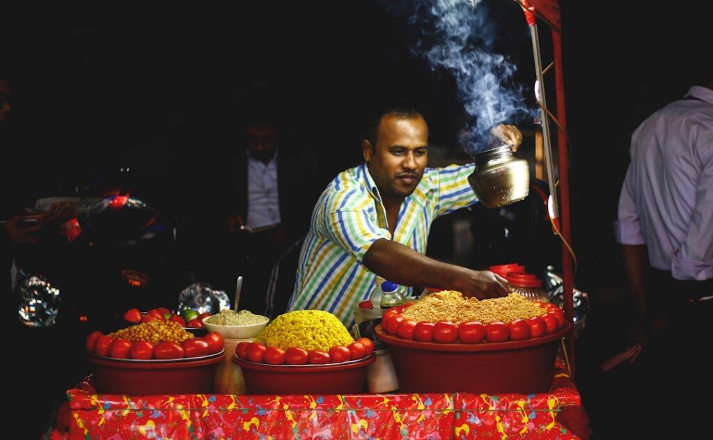 Street food vendor cart representing budget eats near Park Street and College Street, Kolkata