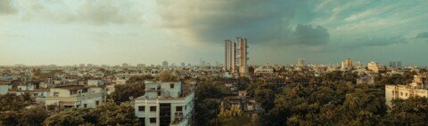 Aerial panorama of south Kolkata under a clear sky