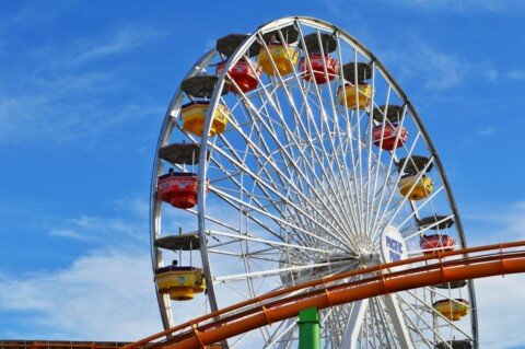 Giant wheel amusement park ride under a clear blue sky, representing a day out at Nicco Park in Salt Lake, Kolkata