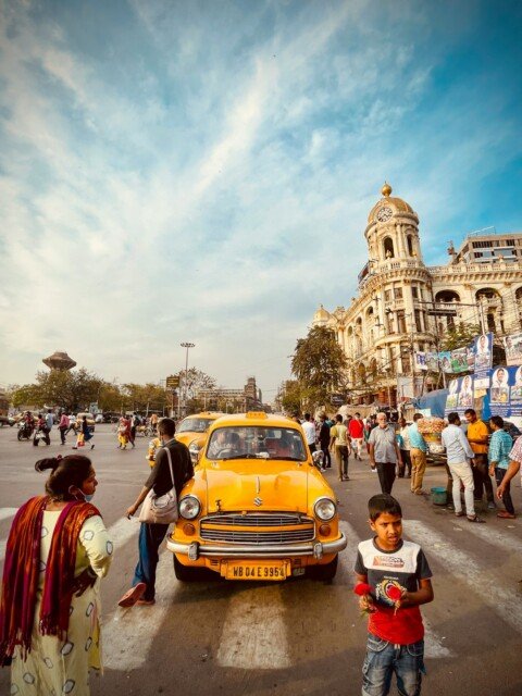 Street scene at Esplanade in central Kolkata, the main terminus for the city's heritage trams