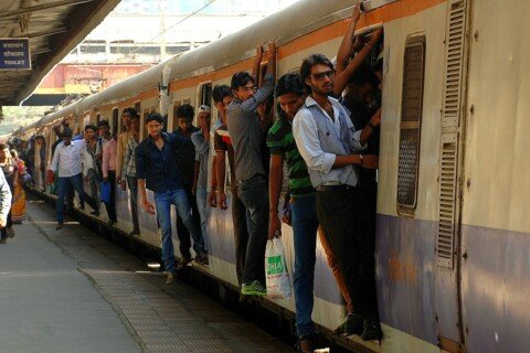 Commuters riding a metro train